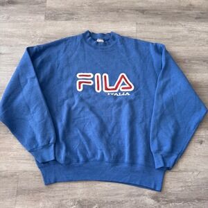 Vintage Fila Italia Crewneck Sweatshirt Mens XL Blue Heavy Graphic Pullover